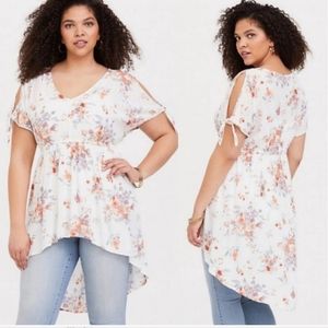 Torrid Floral Cold Shoulder High Low Vneck Tunic